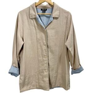 Vintage 1990s Jessi Lee Khaki Button Up Collared Shacket Top Blouse Size Medium